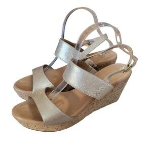 UGG Elena Metallic Soft Gold Leather Jute Sandals Size 11